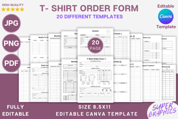 Editable T-Shirt Order Form Canva Temp