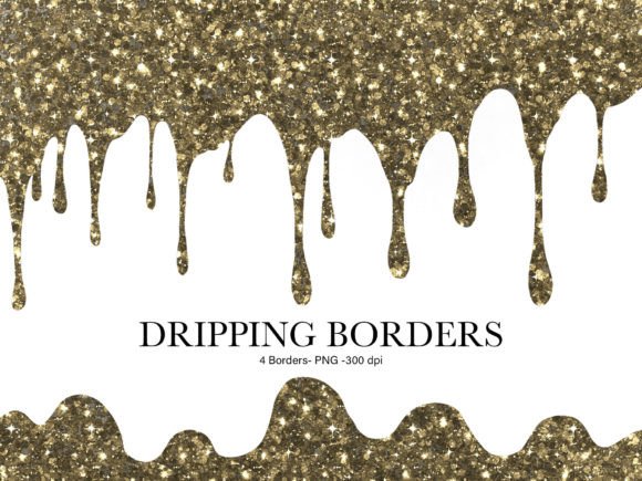 Golden Glitter Dripping Borders: A Unique Decorative Option for Digital and Print Use