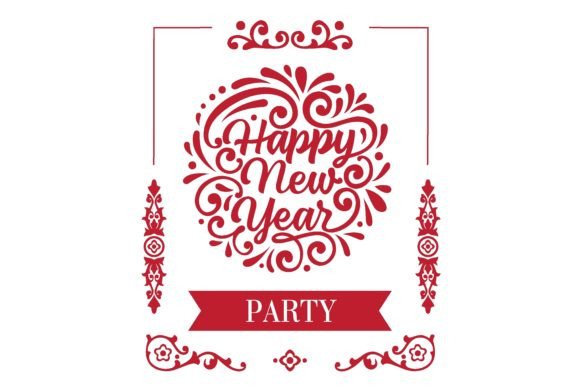 Happy New Year Party in Red Frame with V: A Timeless Design for Celebrations