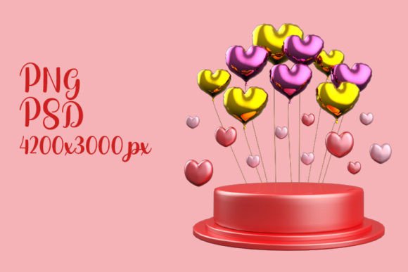 Pedestal with Gold, Pink Heart Balloons