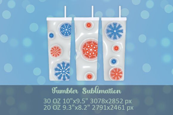 Red Blue Puffy Snowflakes Tumbler