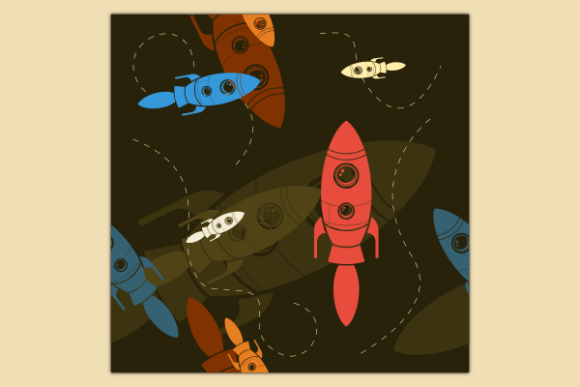 Rocket on Space Dark Seamless Pattern