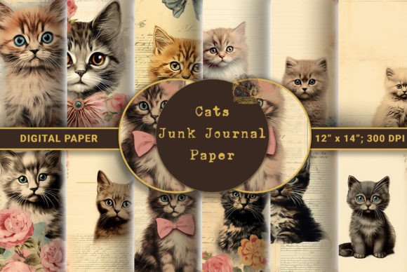 Vintage Cat Junk Journal Digital Papers