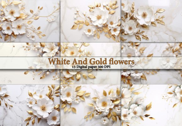 White and Gold Flowers and Leaves
